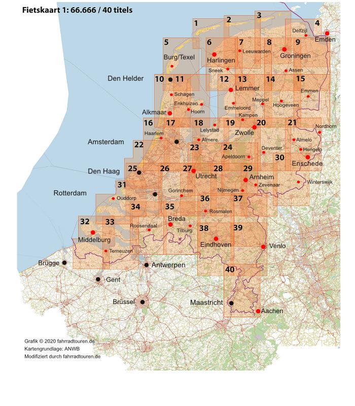Blattschnitte ANWB Fahrradkarten Niederlande 1:66.666 von 2020
